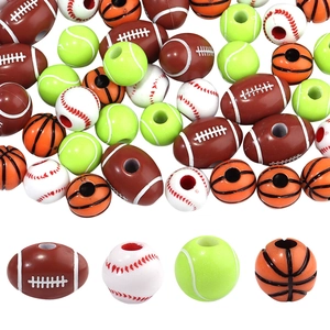 Sports Ball Acrylic Beads For DIY Jewelry Making Basketball Football Baseball Tennis Soccer Patterns Crafting Supplies