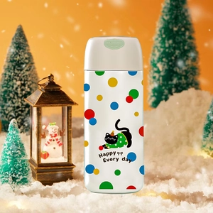 Mini gourde isotherme en acier 316 avec motif de chat et décor de neige hivernale