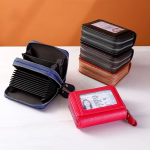 RFID Blocking Card Holder Wallet For Women Litchi Pattern PU Leather Double Zipper Multi Slot ID Window Urban Simple