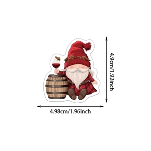Detailed size view of a 5x5cm waterproof cartoon gnome sticker with a wine glass