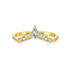Elegant gold S925 silver crown ring with teardrop zircon and minimalist stacking band