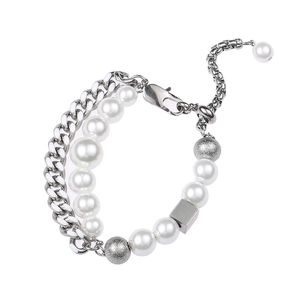 Bracelet À Chaîne Cubaine Double Couche En Acier Titane Et Künstliche Perles D'Imitation Bijoux Rétro Streetwear Pour Femmes Hommes