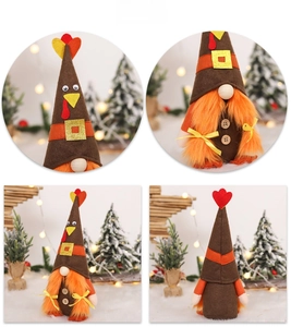 Détails du gnome de Thanksgiving style dinde avec barbe orange et bouton décoratif en bois