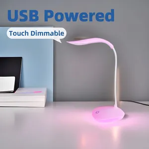 LED Desk Lamp Eye Protection Touch Dimming USB Rechargeable Flexible Gooseneck For Student Dormitory Bedside Office Minimalist