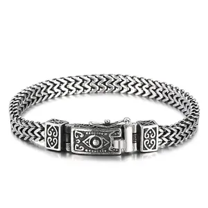 Men Stainless Steel Bracelet Retro Skull All-seeing Eye Double Row Weave Chain Gothic Punk Biker Jewelry