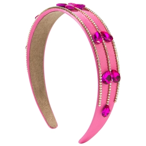 Baroque pink padded headband with gold rhinestone chains and deep pink gemstones