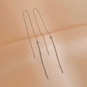 Star Shaped Tassel Ear Threader Earrings With Silver Earring Post Long Chain Minimalist Jewelry For Women