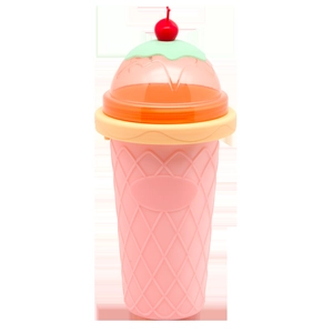 Pink ice cream shaped silicone slushy maker cup with cherry lid decoration and cone texture