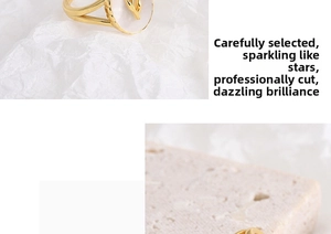 Detailed view of the gold tulip ring featuring a white shell inlay and delicate leaf design