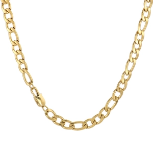 Minimalist gold stainless steel NK chain necklace in U-shaped layout on white background