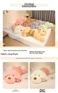 Detail of plush dog toy featuring knit sweater and soft long-pile fabric materials