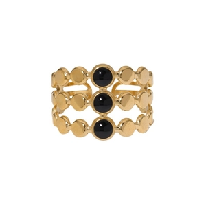Retro 18K gold plated stainless steel geometric ring with black enamel dot accents