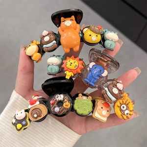 Cute cartoon animal and donut hair clips set featuring 3D bear and lion resin charms