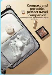 Three travel refillable pouches for toiletries inside a suitcase for easy packing