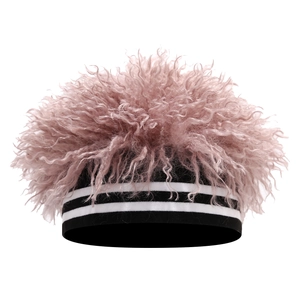 Pink curly wig beanie with knitted stripe band for men and women, creative headwear