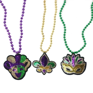 Parure de colliers à paillettes de carnaval avec pendentifs masque et fleur de lys
