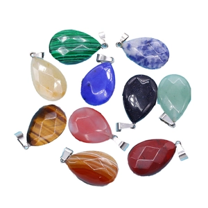 Faceted teardrop natural stone pendants with metal bails in various gemstones and colors