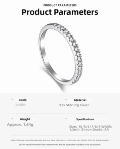 Detail view of a 1.3mm S925 sterling silver band with 5A cubic zirconia micro-pave stones