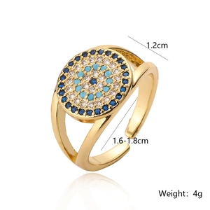 Golden Evil Eye open ring with blue zircons, 1.2cm width, adjustable 1.6-1.8cm size