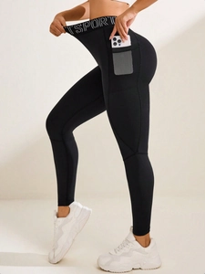 Women's High Waist Yoga Leggings With Side Pockets Butt Lifting Quick Dry Athletic Gym Workout Leggings Sports Bottom