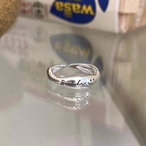 S925 sterling silver minimalist smile face irregular open ring with reflective finish
