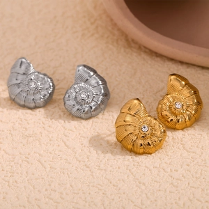 Parure de boucles d'oreilles coquillage plaqué or 18K avec petit zircon pour femme