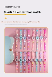 Detail view of 3D embossed cartoon straps and luminous quartz dial for children's watches