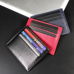 Slim PU leather card holder set in black, red and blue with multi-slot textured finish