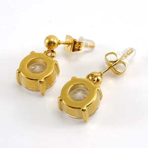 Klassische 18k vergoldete Edelstahl-Ohrstecker mit runden Zirkonia-Steinen für Damen
