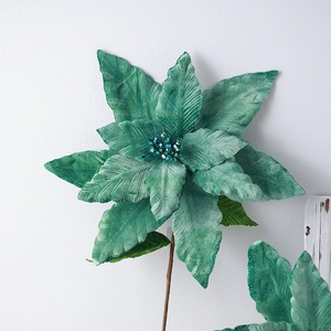 Deluxe 40cm emerald green velvet poinsettia flower with glitter center for Christmas tree