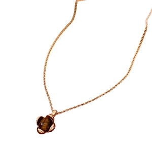 Elegant rose gold rope chain necklace featuring a square tiger eye stone tulip pendant