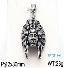Detail view of vintage Indian chief pendant with eagle feathers and size measurements