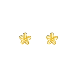 Minimalist S999 sterling silver flower stud earrings in elegant gold finish