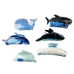 Ocean series whale and dolphin hair claws in blue and black acetate finish