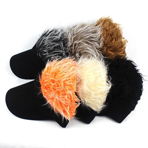 Multiple colorful visor hats with synthetic hair wigs for parties and hip hop style