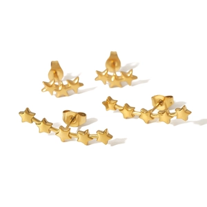 Polished 18k gold plated titanium steel star ear climbers and stud earring set for women