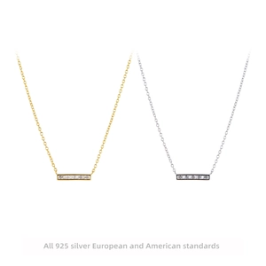 925 Sterling Silver Geometric Bar Zirconia Pendant Necklace For Women Minimalist Inlaid Square Zircon Clavicle Chain Jewelry Gift