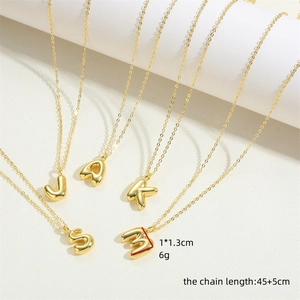 Bubble initial pendant necklace with 14K gold plating and 45+5cm adjustable chain