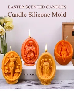 Detail of Easter egg silicone mold featuring religious relief of Jesus and Mary