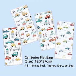 Cartoon car printed OPP gift bags 12.5x27cm for candy and snacks 50pcs per pack