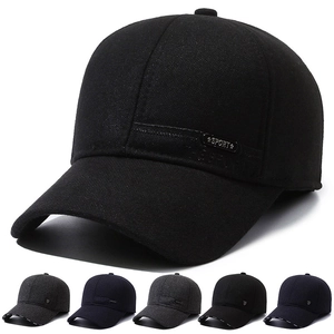 Men Winter Baseball Cap Ear Protection Fleece Lined Warm Windproof Woolen Blend Outdoor Peaked Hat Adjustable