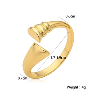 Minimalist 18K gold plated brass open ring with geometric cylinder and triangle ends