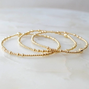 Handmade Gold Color Copper Alloy Bead Bracelet Minimalist Geometric Round DIY Beaded Stretch Jewelry For Women Men Gift