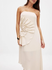 Robe Longue Bustier Pour Femmes Plissé Volanté Ourlet Asymétrique Soirée Élégante