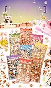 Cute PET die-cut animal stickers with fox and cat designs for DIY stationery and journaling