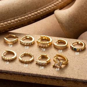Zircon Inlaid Copper Cartilage Stud Earring Piercing Hoop Stainless Steel Earring Post Butterfly Geometric Style Women
