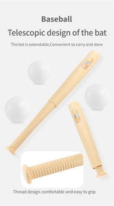 Close-up of extendable baseball bat and non-slip handle for children indoor sports