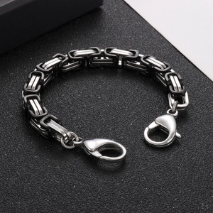 Silver and black punk stainless steel king chain bracelet with lobster clasp