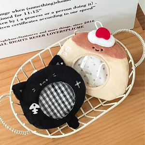 Plush Keychain Badge Holder Card Sleeve Transparent Window Cartoon Animal Bag Charm Soft Small Storage Pouch Pendant