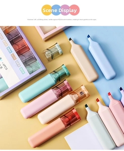 Detail of 6-piece soft-tip eye-protection highlighters in Morandi pastel colors